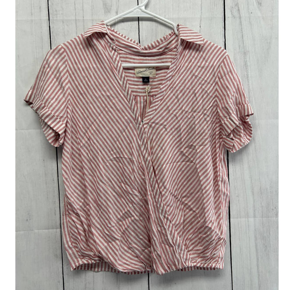 New with Tags Universal Thread Faux Wrap Short Sleeve Red Stripe Top